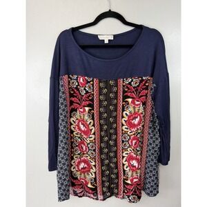 Suzanne Betro Weekend Navy Floral Scoopneck Blouse Size 1X
